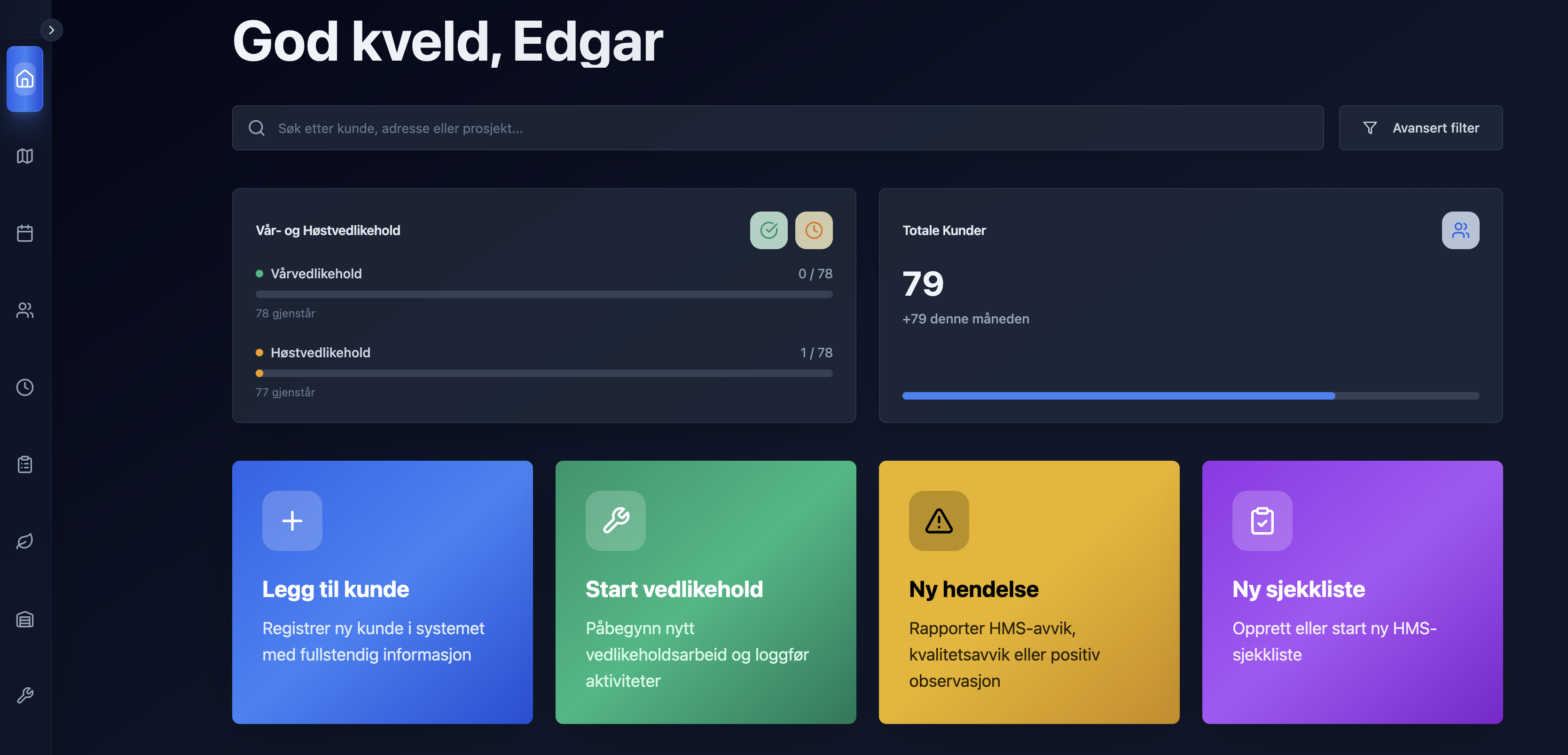 Prosjektoversikt i Hendig